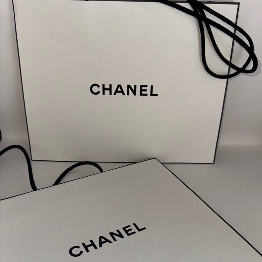 Chanel Classic White shopping Bag with Black Detailing(set of 2)